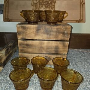 Vintage Amber Glass Teacups Set